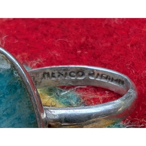 Vintage Taxco Silver Ring, Turquoise Blue Sterling Ring, Southwestern Jewelry - Picture 5 of 10